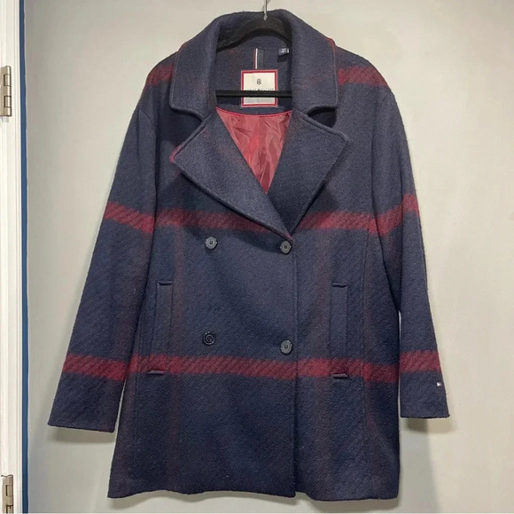 Tommy Hilfiger Plaid Double Breasted Coat Women size Large - Picture 5 of 15
